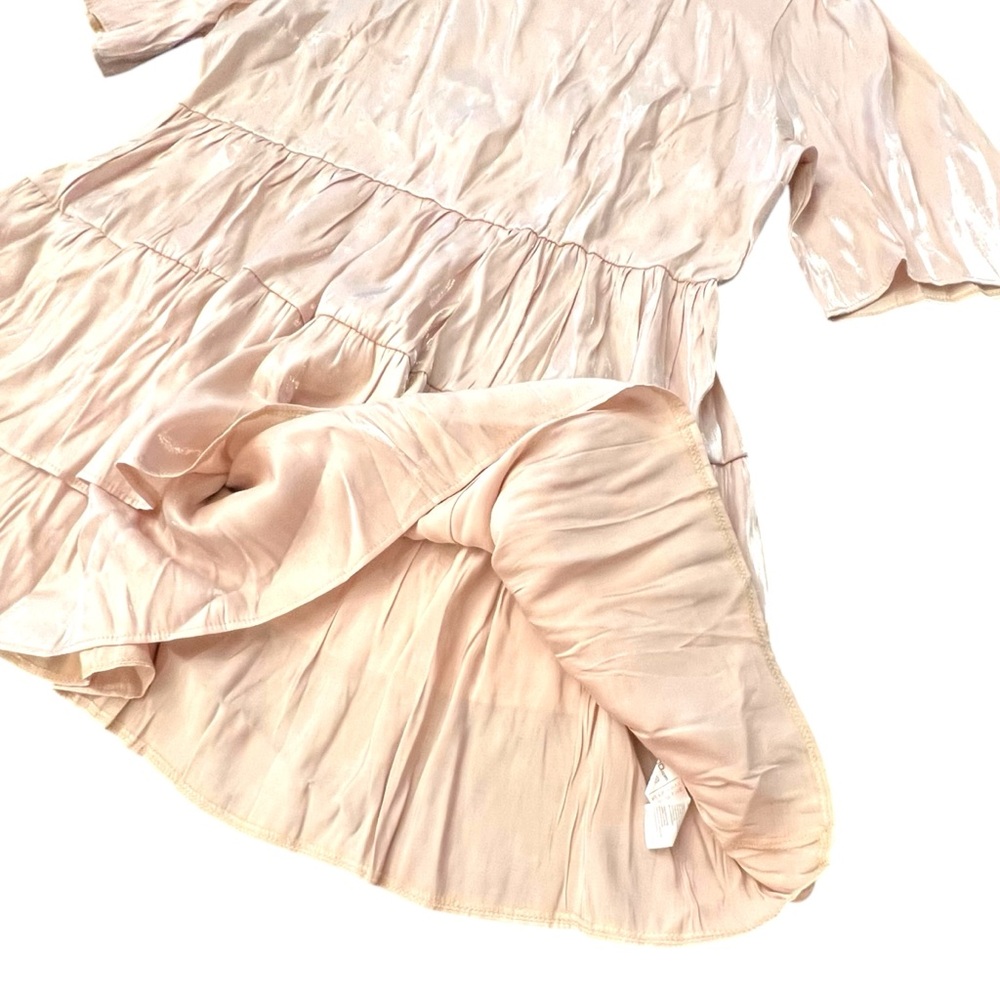Boohoo Skater Dress Ruched Ruffle Womens‎ Stone Shiny 22 NWT Party Wedding Short - Picture 6 of 16